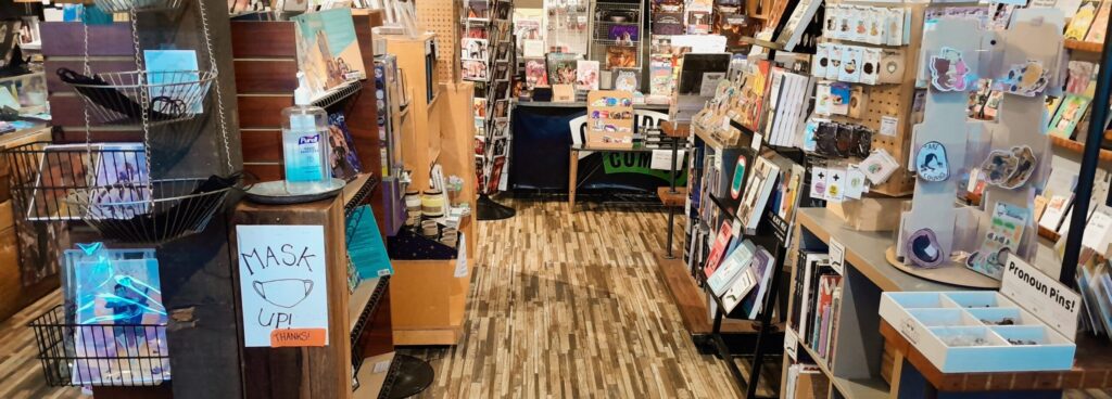 Photo of the interior of a (comic) book store.