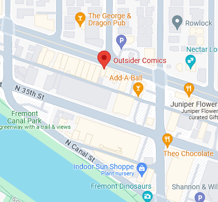 Map depicting the location of Outsider Comics at 223 N 36 St Seattle WA 98103.